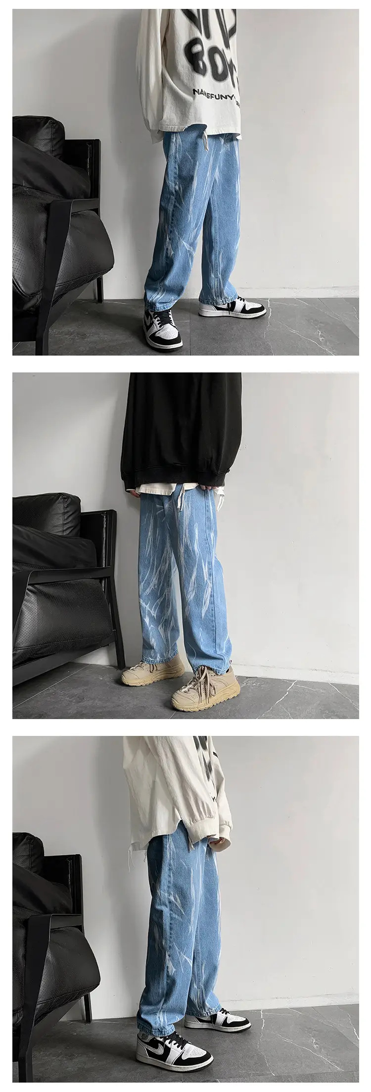 Black Tie-Dye Men's Loose Fit Jeans High Street Style — feature 9