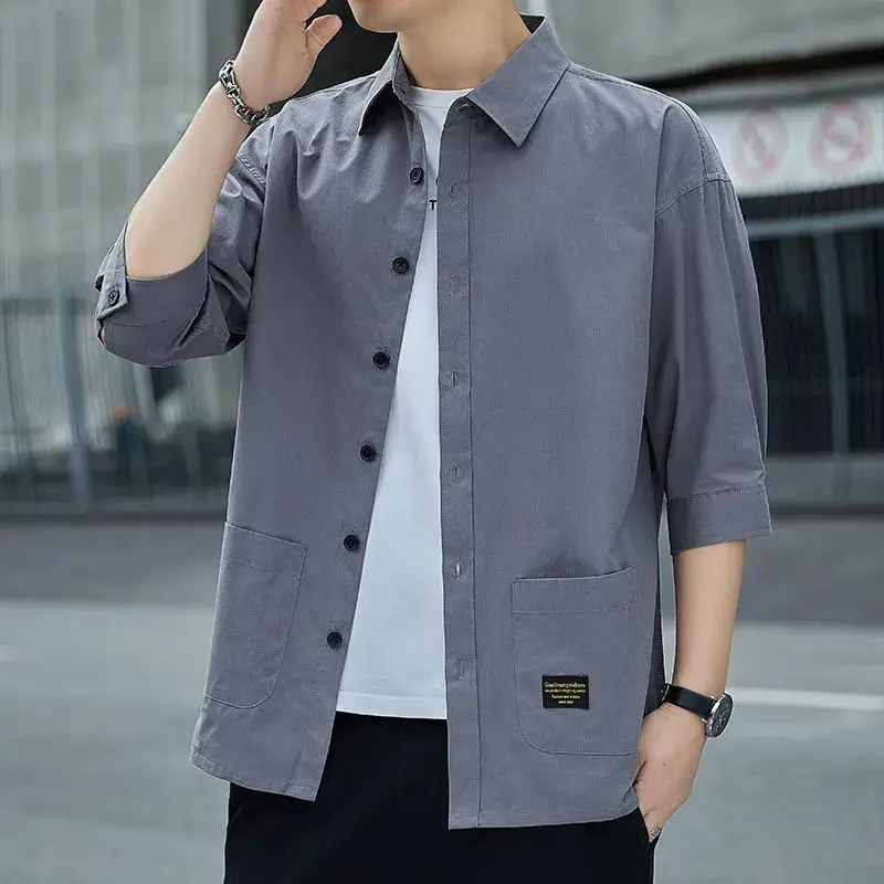Men's Pure Cotton 7Pc Sleeve Shirt Light Blue - Image 4