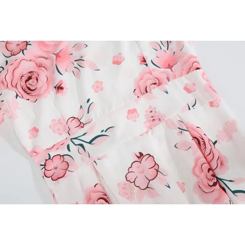 2019 Floral Belted Summer Dress White Pink Rose Print - Image 5