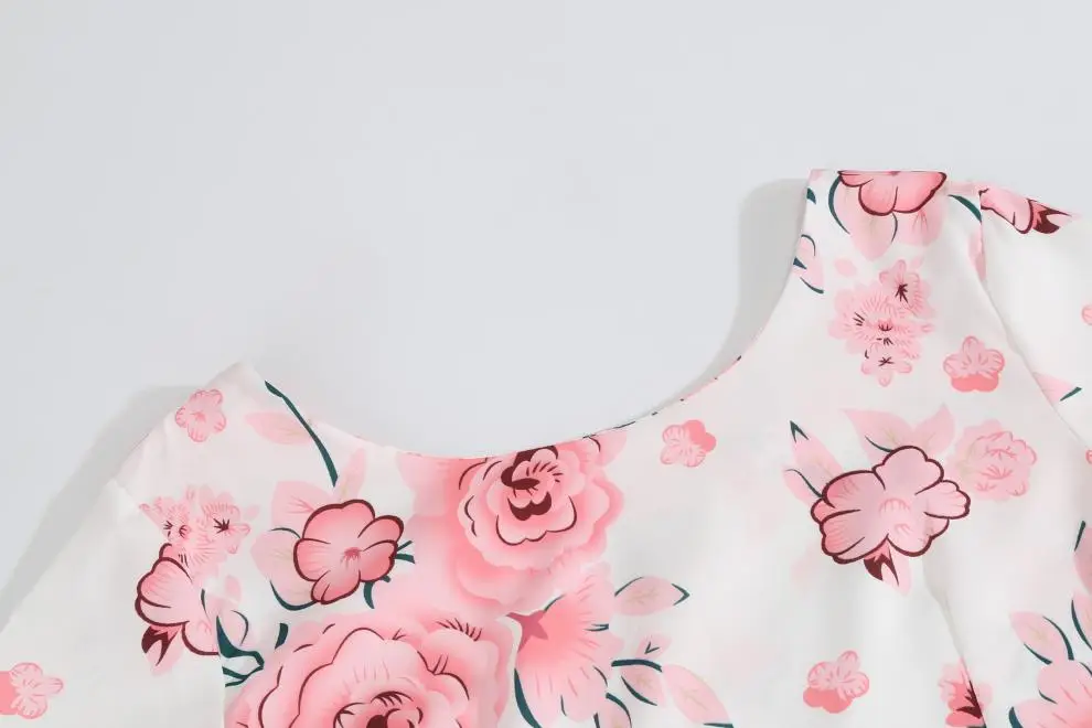 2019 Floral Belted Summer Dress White Pink Rose Print — feature 6
