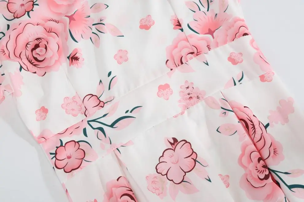 2019 Floral Belted Summer Dress White Pink Rose Print — feature 7