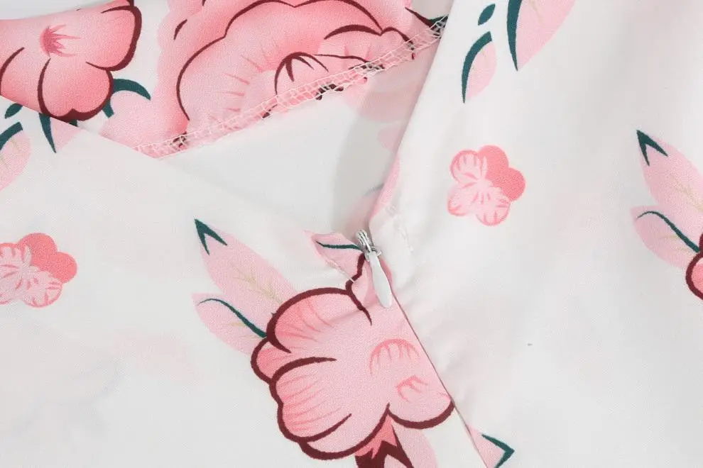 2019 Floral Belted Summer Dress White Pink Rose Print — feature 9