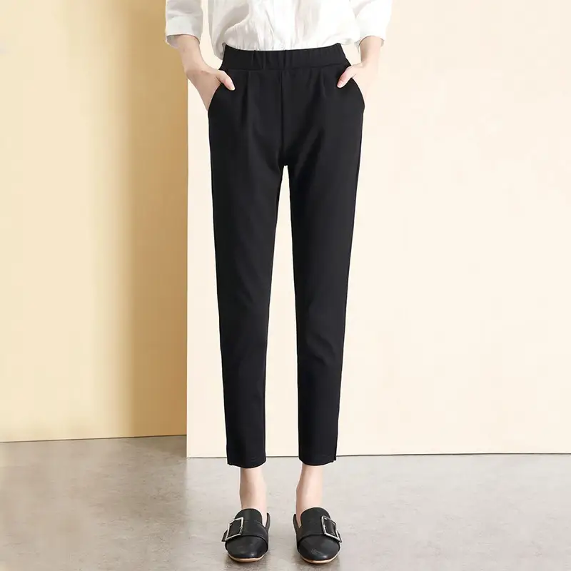 Women's Black Elastic Waist Harlan Pants Large Size - Image 3