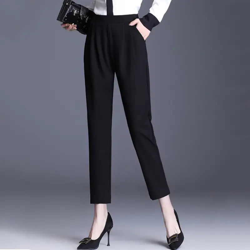 Women's Black Elastic Waist Harlan Pants Large Size - Image 4