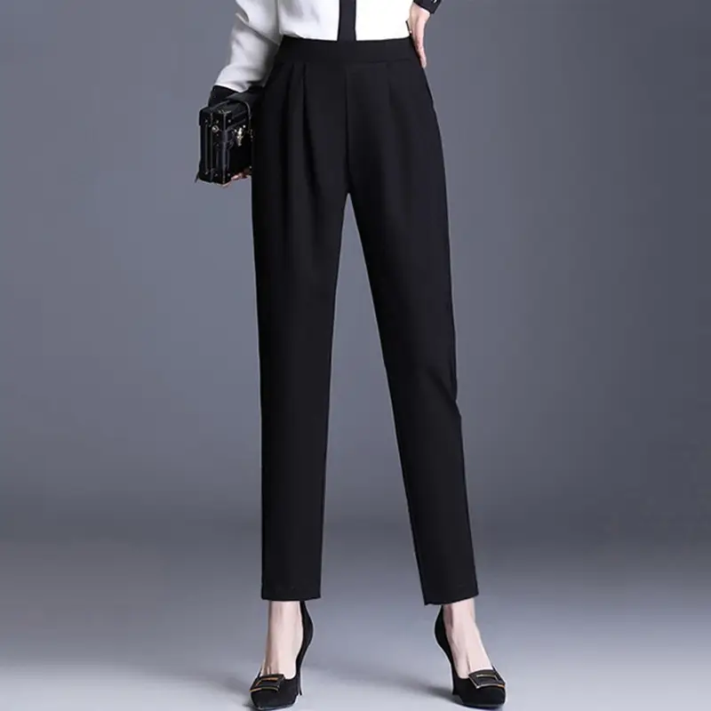 Women's Black Elastic Waist Harlan Pants Large Size - Image 5