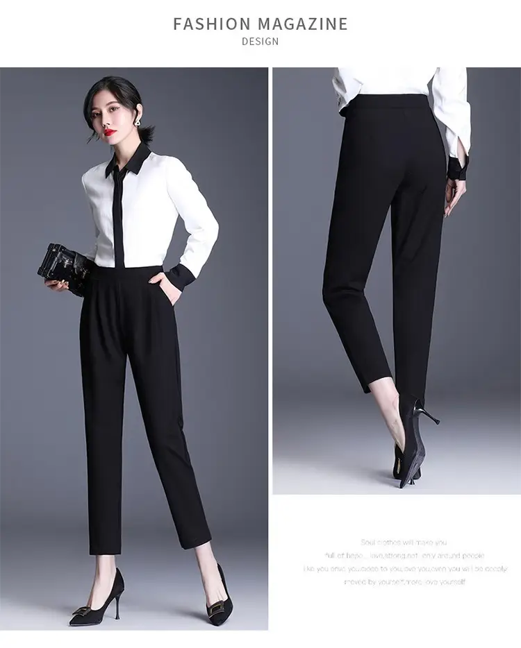 Women's Black Elastic Waist Harlan Pants Large Size — feature 10