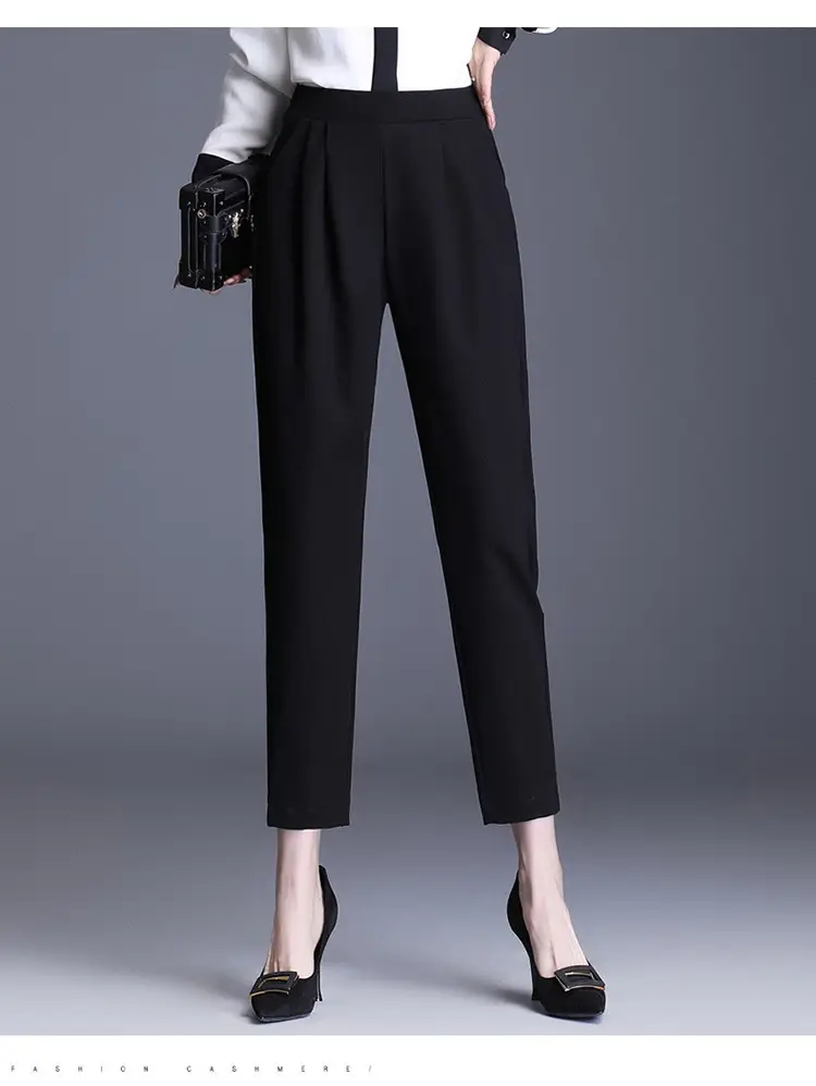 Women's Black Elastic Waist Harlan Pants Large Size — feature 11