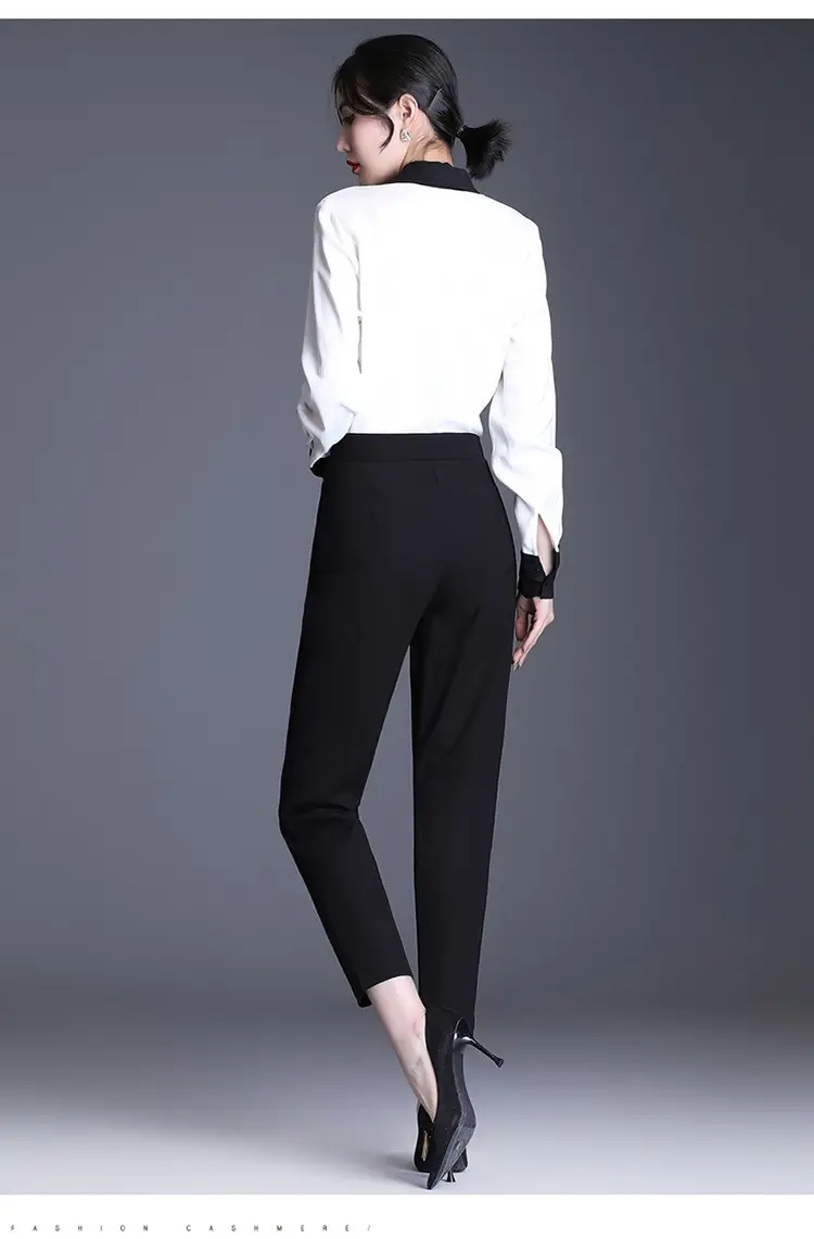 Women's Black Elastic Waist Harlan Pants Large Size — feature 12