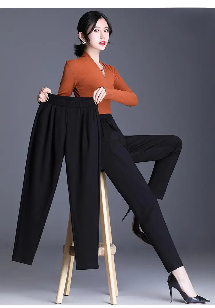 Women's Black Elastic Waist Harlan Pants Large Size — feature 13