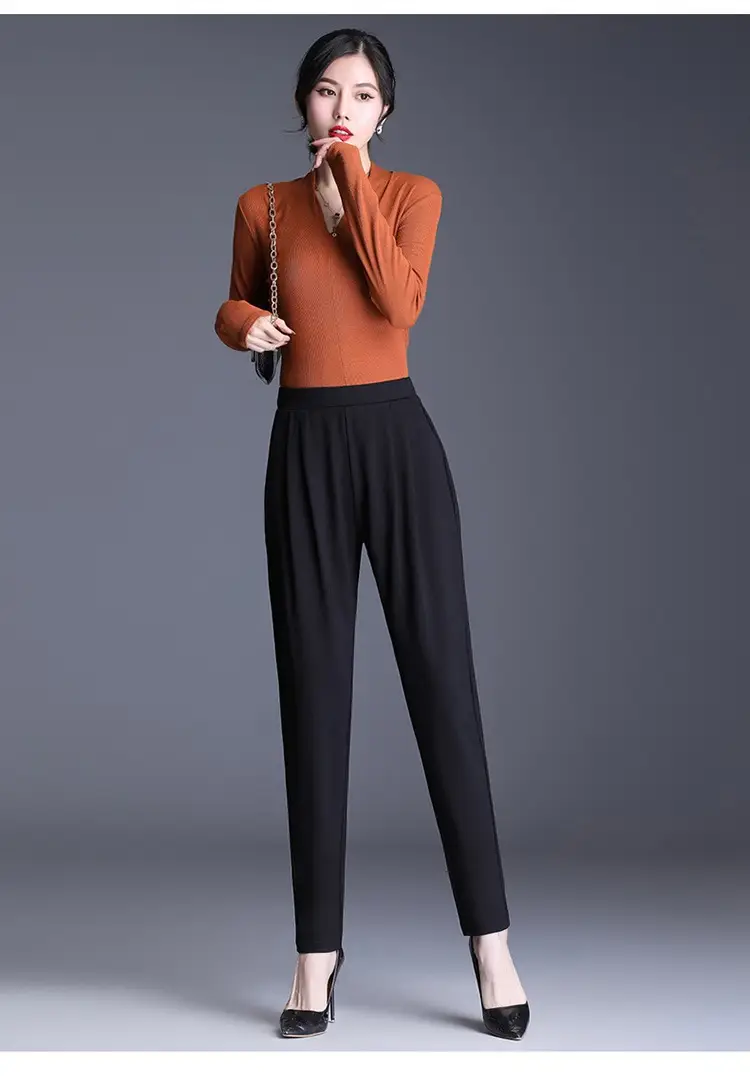 Women's Black Elastic Waist Harlan Pants Large Size — feature 14