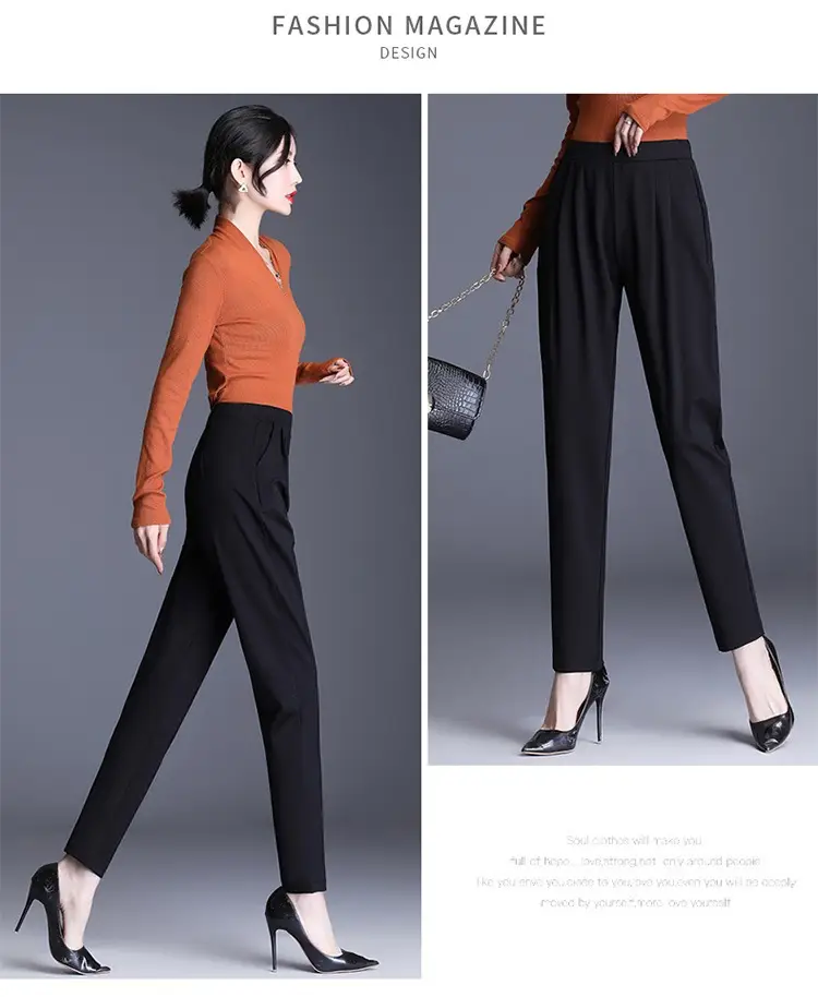 Women's Black Elastic Waist Harlan Pants Large Size — feature 15