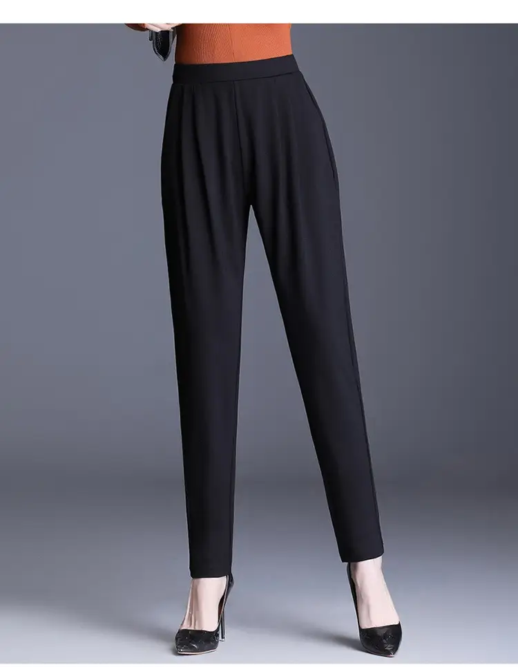 Women's Black Elastic Waist Harlan Pants Large Size — feature 16