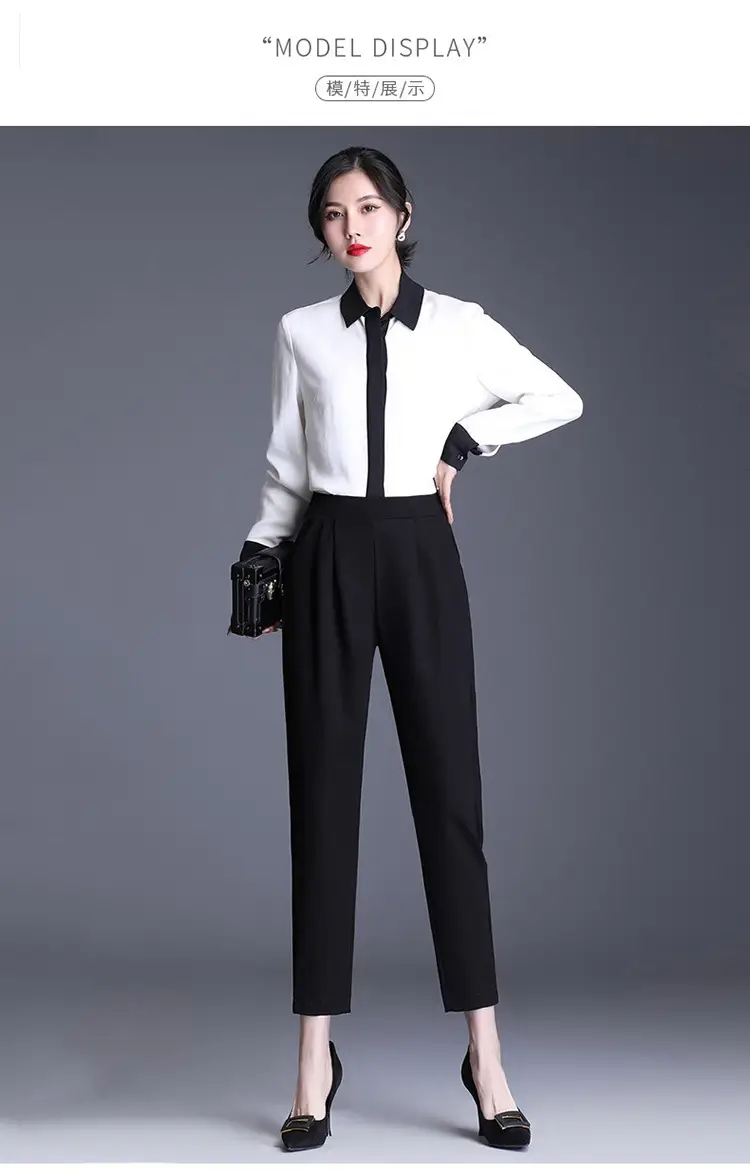 Women's Black Elastic Waist Harlan Pants Large Size — feature 8