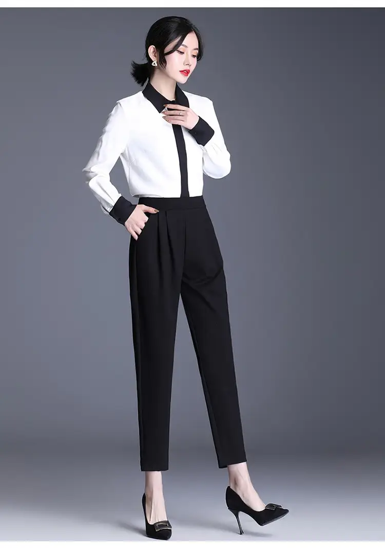 Women's Black Elastic Waist Harlan Pants Large Size — feature 9