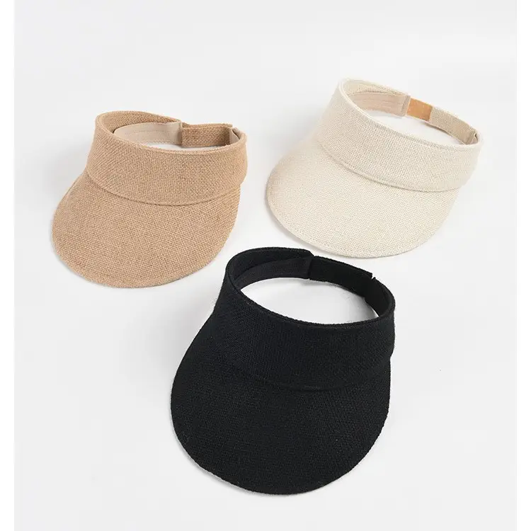 Women's New Linen Sun Hat Beige Black - Image 6