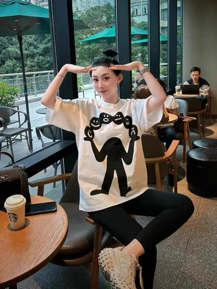 Women Oversized Black T-Shirt with Print - Image 7