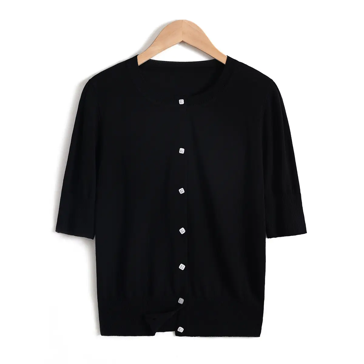 Women Black Button Front Knitted Cardigan 2024 Summer - Image 2