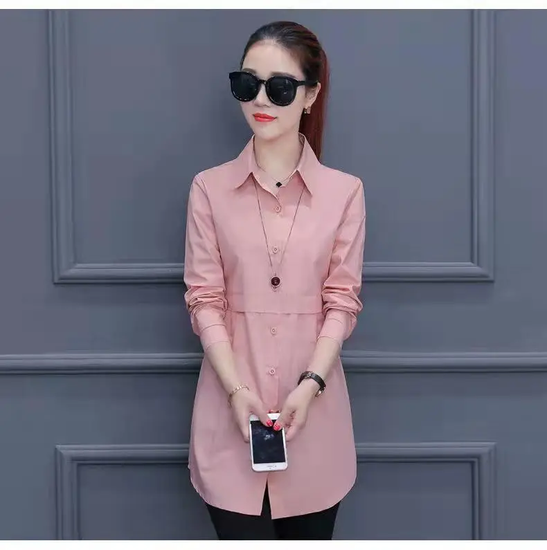 Women's Pink Lapel Shirt Solid Color Long Sleeve — feature 6
