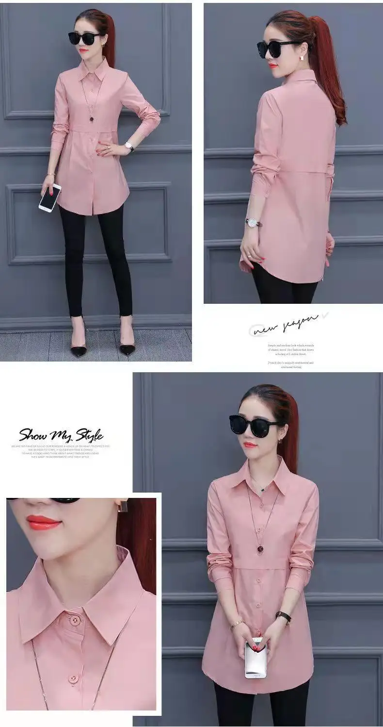 Women's Pink Lapel Shirt Solid Color Long Sleeve — feature 7