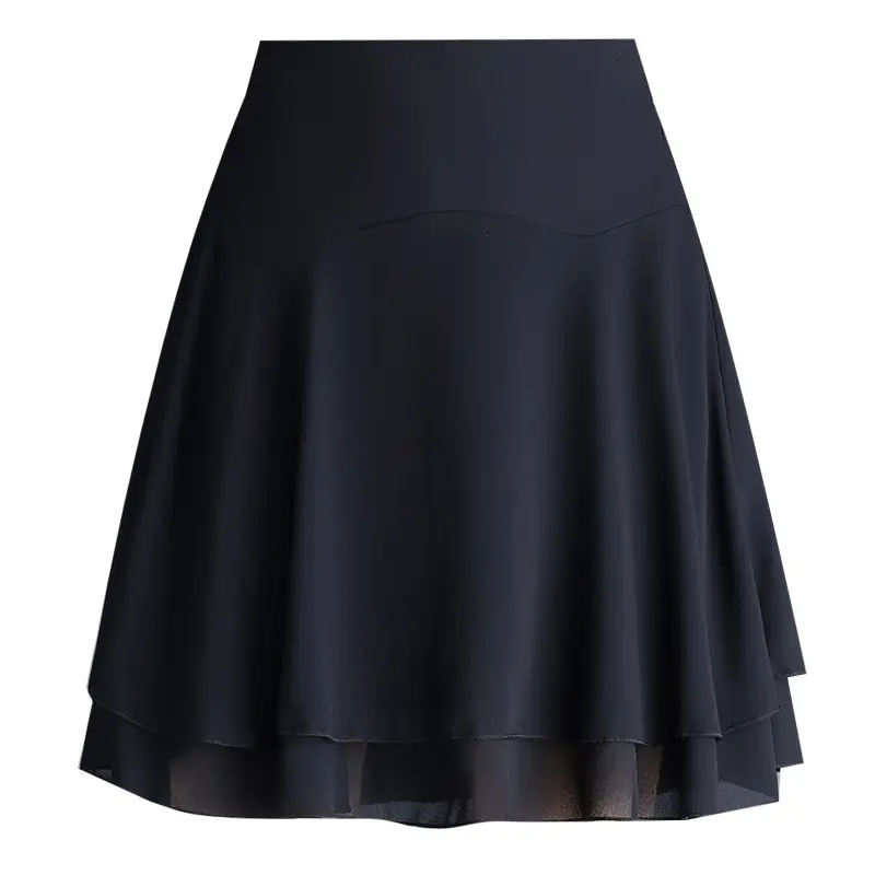 Black Chiffon A-Like Skirt Large Size Elastic Waist - Image 6
