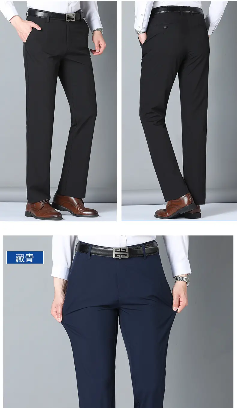 Men Black Straight Pants Summer Business Dress High-end — feature 13