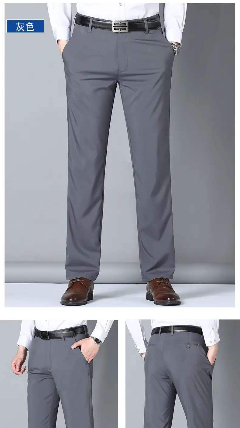 Men Black Straight Pants Summer Business Dress High-end — feature 15