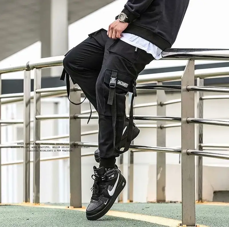 Men's Black Cargo Pants 2021 Casual High Street - Image 4