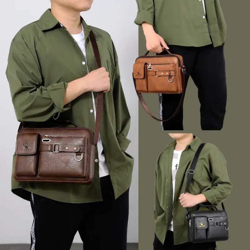 Men's Black Leather Shoulder Crossbody Bag Business Professional - Image 13