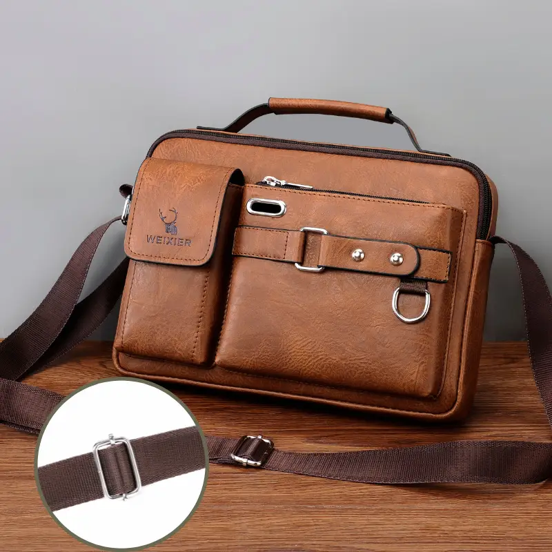 Men's Black Leather Shoulder Crossbody Bag Business Professional - Image 14