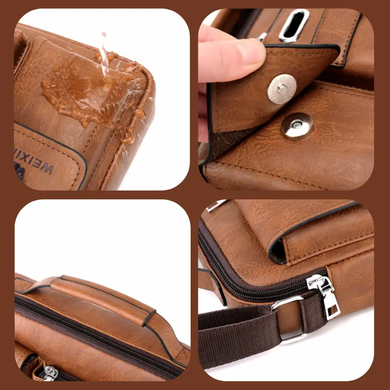 Men's Black Leather Shoulder Crossbody Bag Business Professional - Image 15