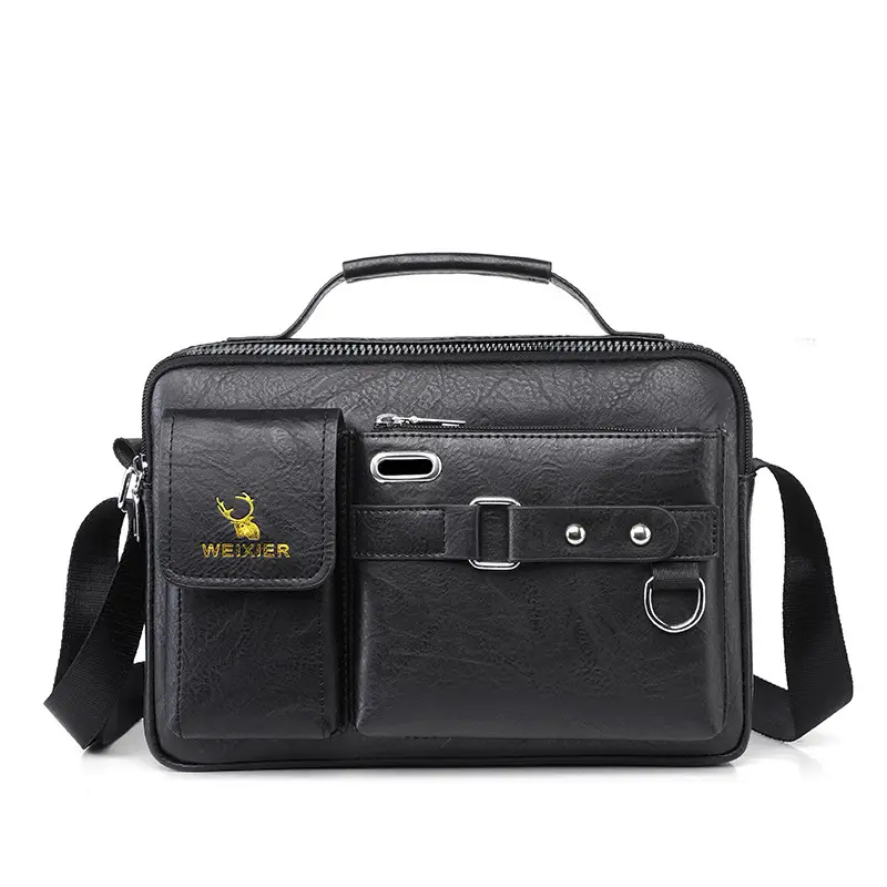 Men's Black Leather Shoulder Crossbody Bag Business Professional - Image 16