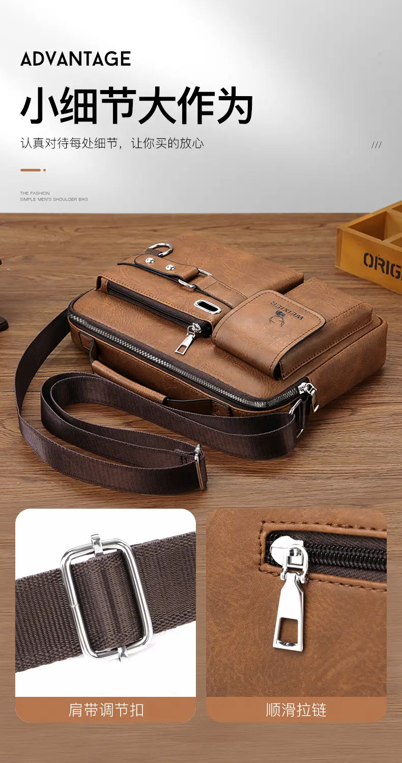 Men's Black Leather Shoulder Crossbody Bag Business Professional — feature 10