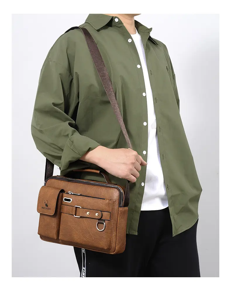 Men's Black Leather Shoulder Crossbody Bag Business Professional — feature 14