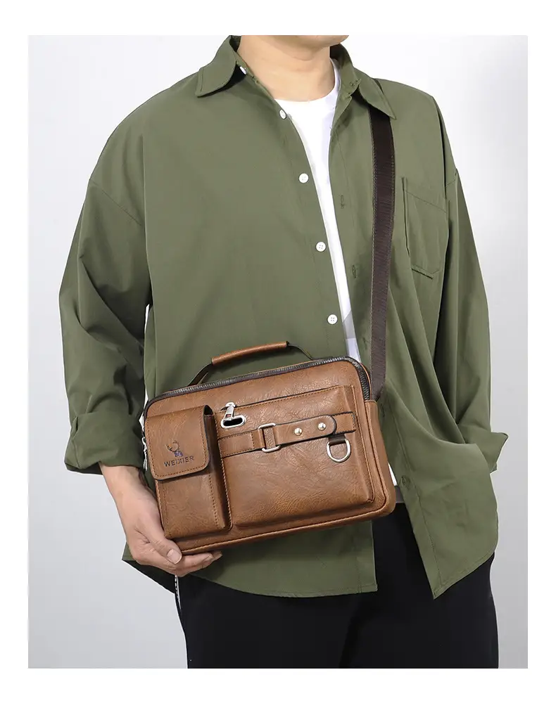 Men's Black Leather Shoulder Crossbody Bag Business Professional — feature 15