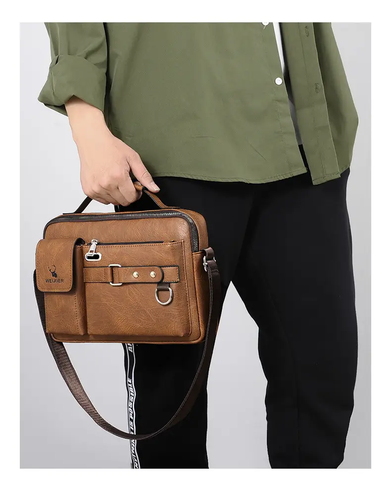 Men's Black Leather Shoulder Crossbody Bag Business Professional — feature 16