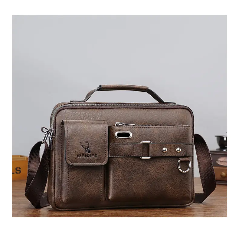Men's Black Leather Shoulder Crossbody Bag Business Professional — feature 18