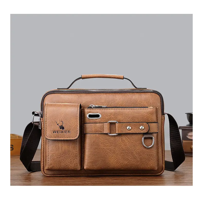 Men's Black Leather Shoulder Crossbody Bag Business Professional — feature 19