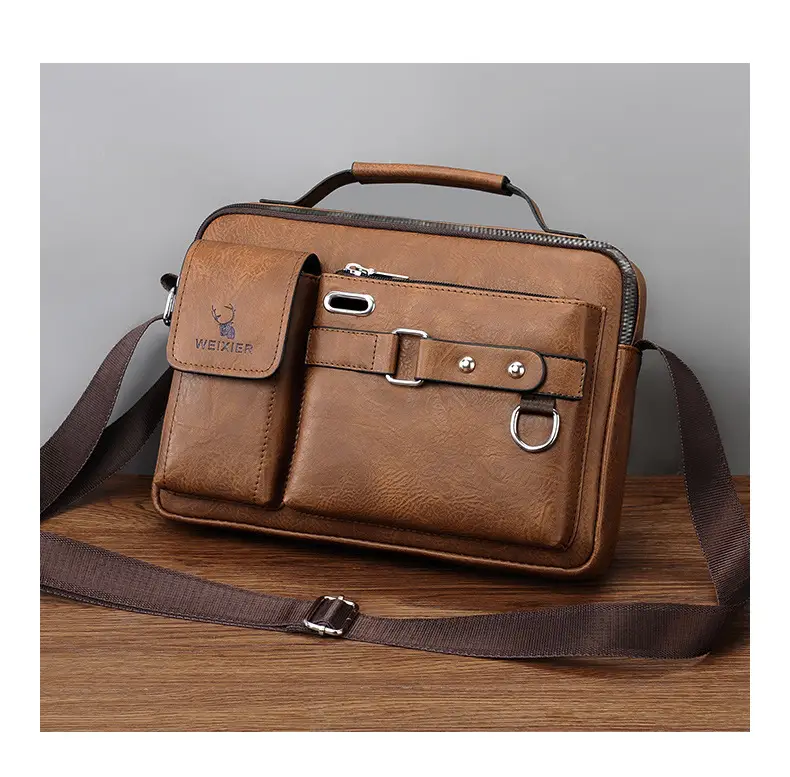 Men's Black Leather Shoulder Crossbody Bag Business Professional — feature 20