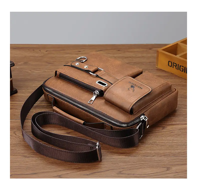 Men's Black Leather Shoulder Crossbody Bag Business Professional — feature 21