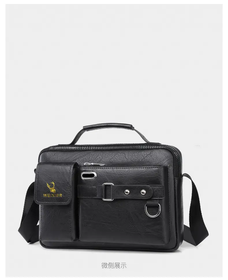 Men's Black Leather Shoulder Crossbody Bag Business Professional — feature 23