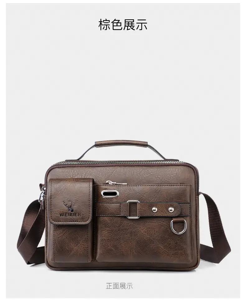 Men's Black Leather Shoulder Crossbody Bag Business Professional — feature 24