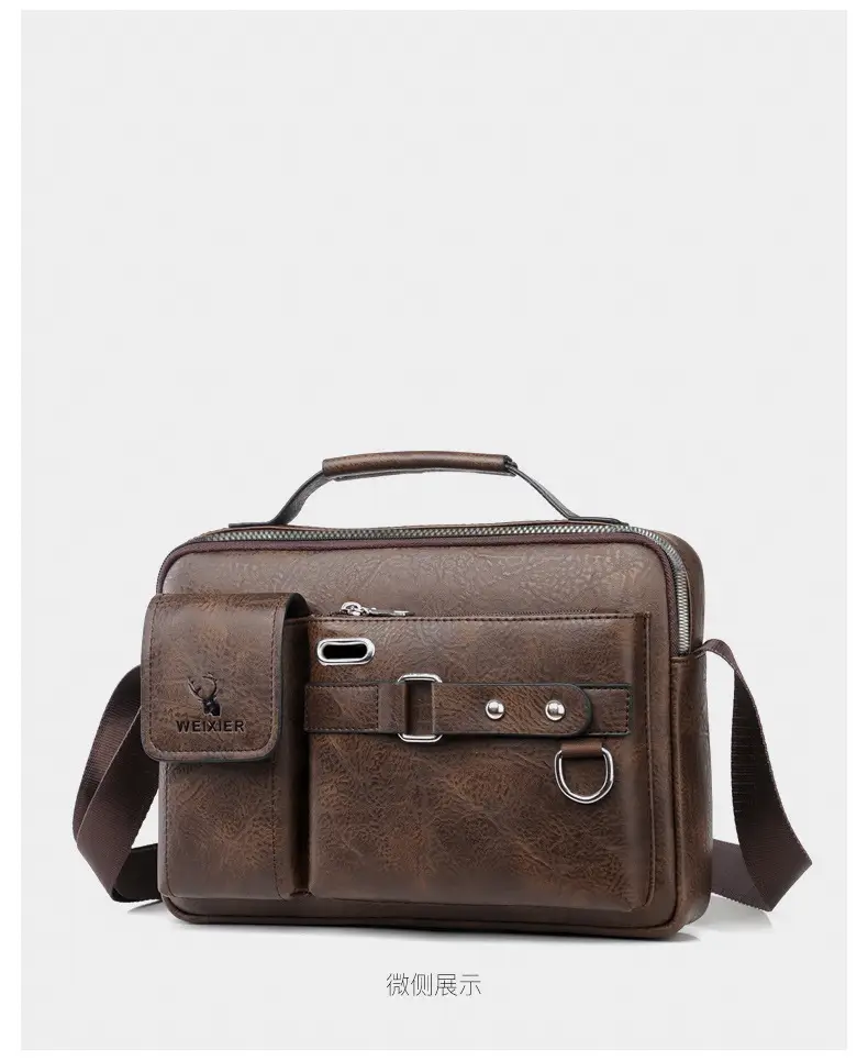 Men's Black Leather Shoulder Crossbody Bag Business Professional — feature 25