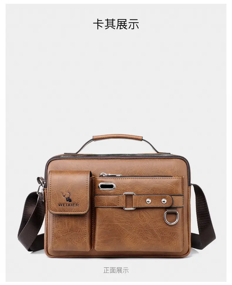Men's Black Leather Shoulder Crossbody Bag Business Professional — feature 26