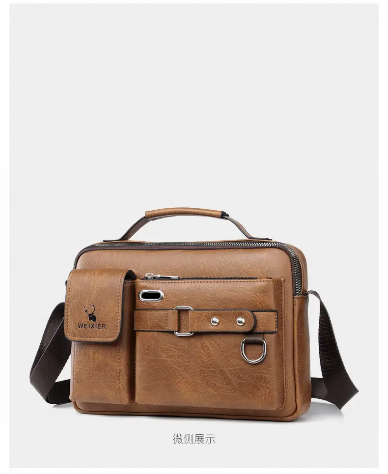 Men's Black Leather Shoulder Crossbody Bag Business Professional — feature 27