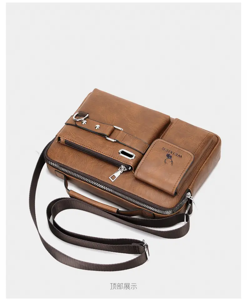 Men's Black Leather Shoulder Crossbody Bag Business Professional — feature 30