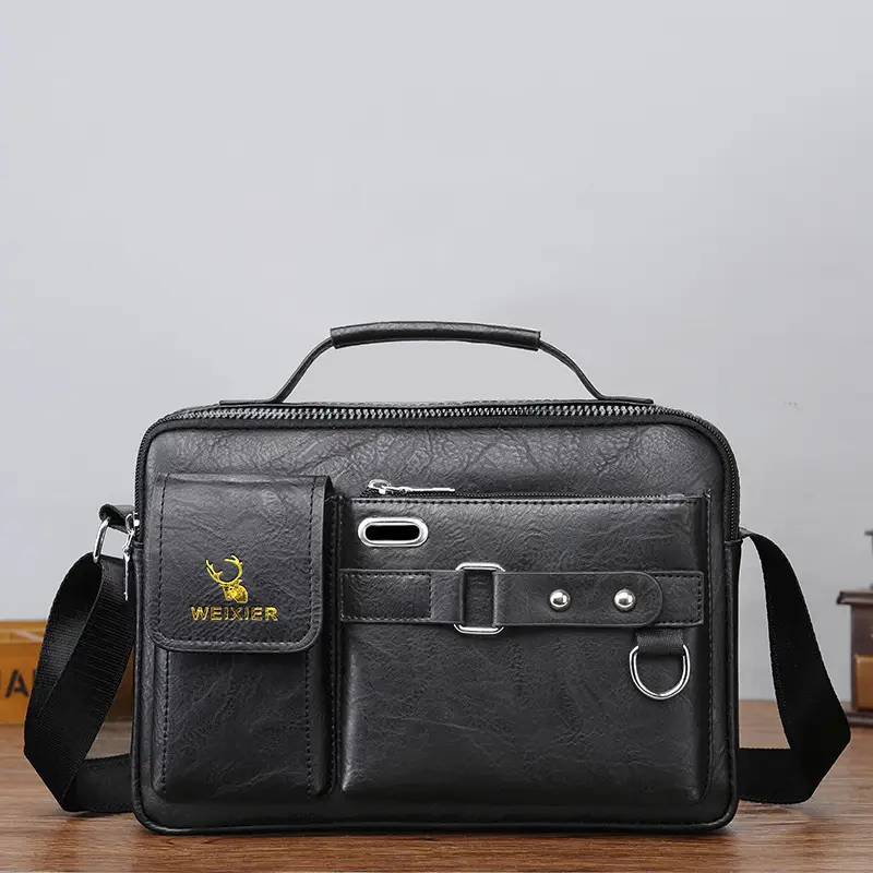 Men's Black Leather Shoulder Crossbody Bag Business Professional — feature 32