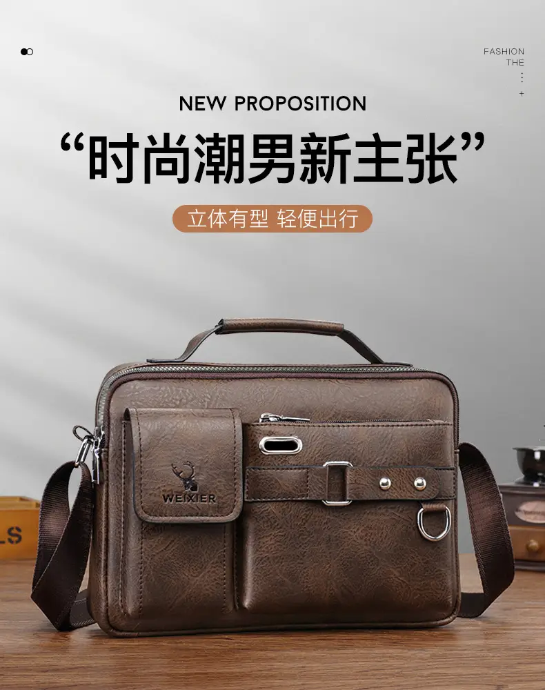 Men's Black Leather Shoulder Crossbody Bag Business Professional — feature 6