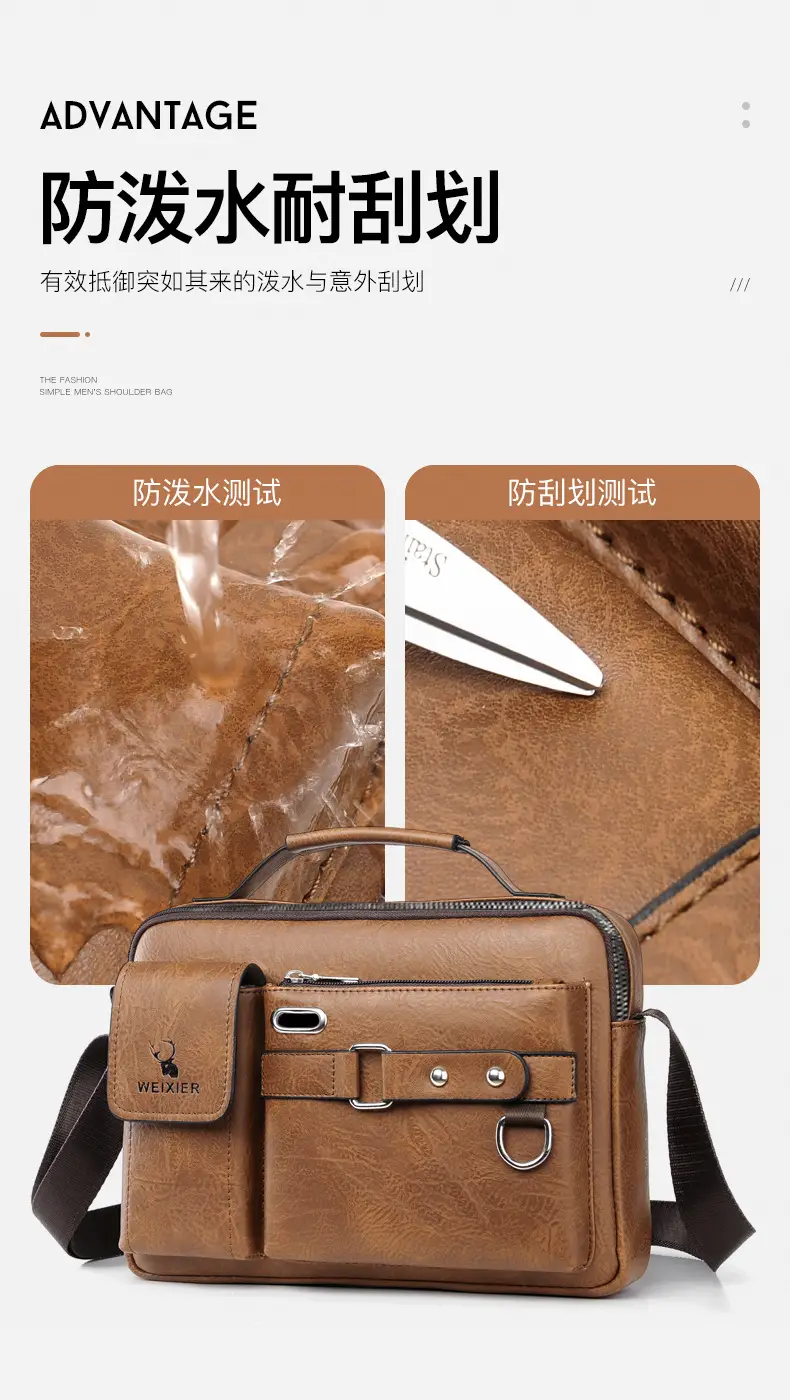 Men's Black Leather Shoulder Crossbody Bag Business Professional — feature 7