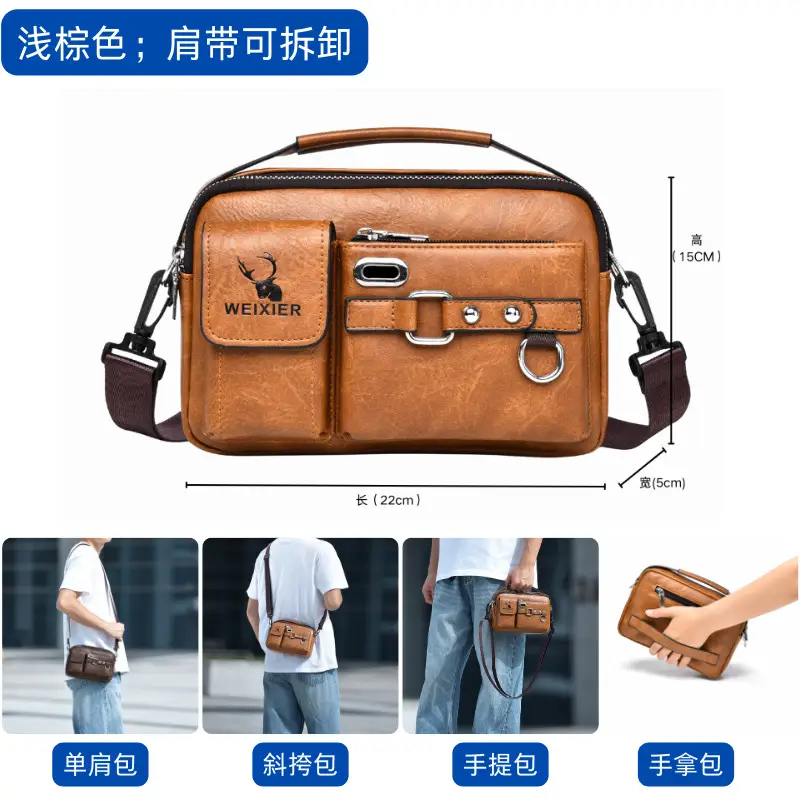 Men's Black Leather Shoulder Crossbody Bag Business Professional - Image 10