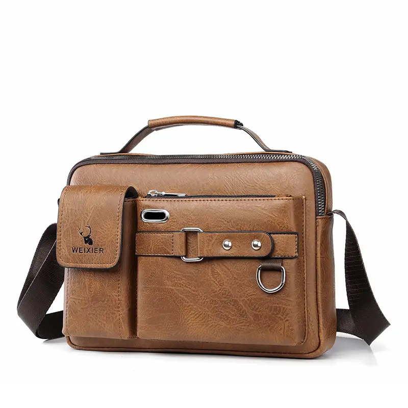 Men's Black Leather Shoulder Crossbody Bag Business Professional - Image 2